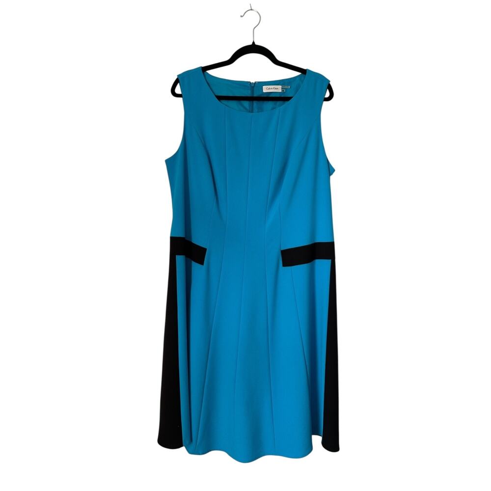 Calvin Klein Dress Womens Size 14W Blue‎ Black Panel Colorblock Church Business